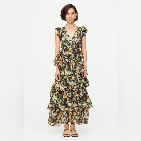 NWT Marie Oliver Marisol Flutter Sleeve Tiered Maxi Dress in Tiger Lily Print, 0 - Picture 8 of 8